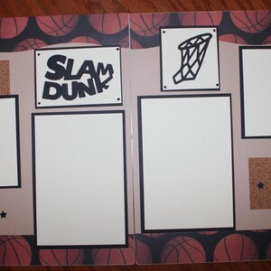 12 x 12 basketball premade scrapbook layout titled SLAM DUNK - double page, basketball scrapbook layout, remade basketball layout, sports