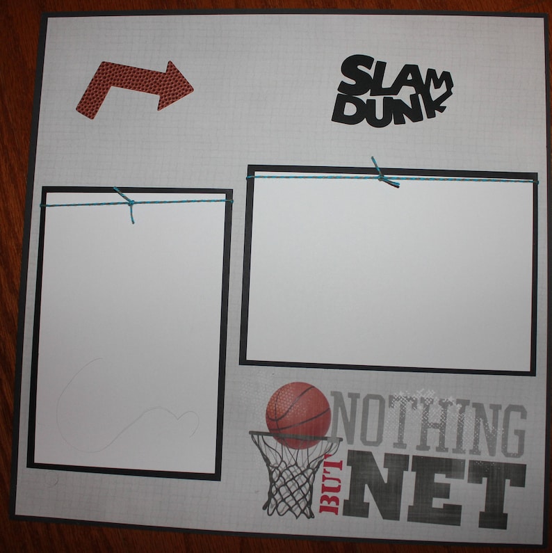 12 x 12 premade basketball scrapbook layout titled Slam Dunk double paged 3 d handmade fully essembled basketball scrapbook layout