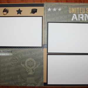 United States Army scrapbook layout handmade pages 2 each 12 x 12 ,  photo ready totally assembled , handmade military scrapbook pages