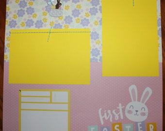 12 x 12 Easter premade scrapbook layout titled first Easter, baby's first Easter handmade scrapbook layout, Easter scrapbook layout