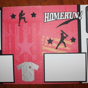 baseball scrapbook pages 2 each 12 x 12 , Homerun! Handmade baseball scrapbook pages assembled and photo ready , sports baseball NOT Digital
