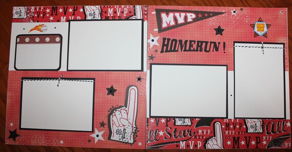 Baseball Scrapbook Layout Titled HOMERUN Two Pages Each 12 X | Etsy