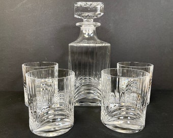 RCR Royal Crystal Rock Arches Whiskey Decanter w 4 Rocks Glasses