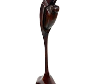 Vintage MCM Mid Century Modern Mother Baby Mahogany Wood Carving Signed