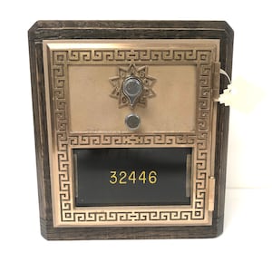 Antique US Post Office Box Door Coin Bank Dark Oak Circa 1960 #2 Size Engraved Lucite Numbers