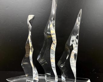 Unsigned Van Teal ? Lucite Three Masted Schooner Sail Boat MCM Mid Century