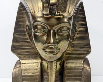 Vintage 1970's Brass King Tut Bust Head Figure 10"