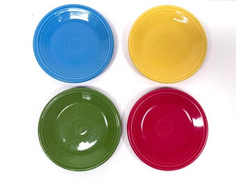 4 Fiesta Homer Laughlin China Salad Plates Red Yellow Green Blue