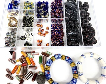 100 +- African Glass Trade Beads Krobo Venetian Vintage Chevron Millefiori