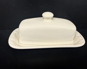 Longaberger China Ivory Woven Traditions Butter Dish Impressed Mark