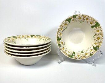 6 Poppytrail China by Metlox Sculpted Daisy 7" Soup Cereal Bowls