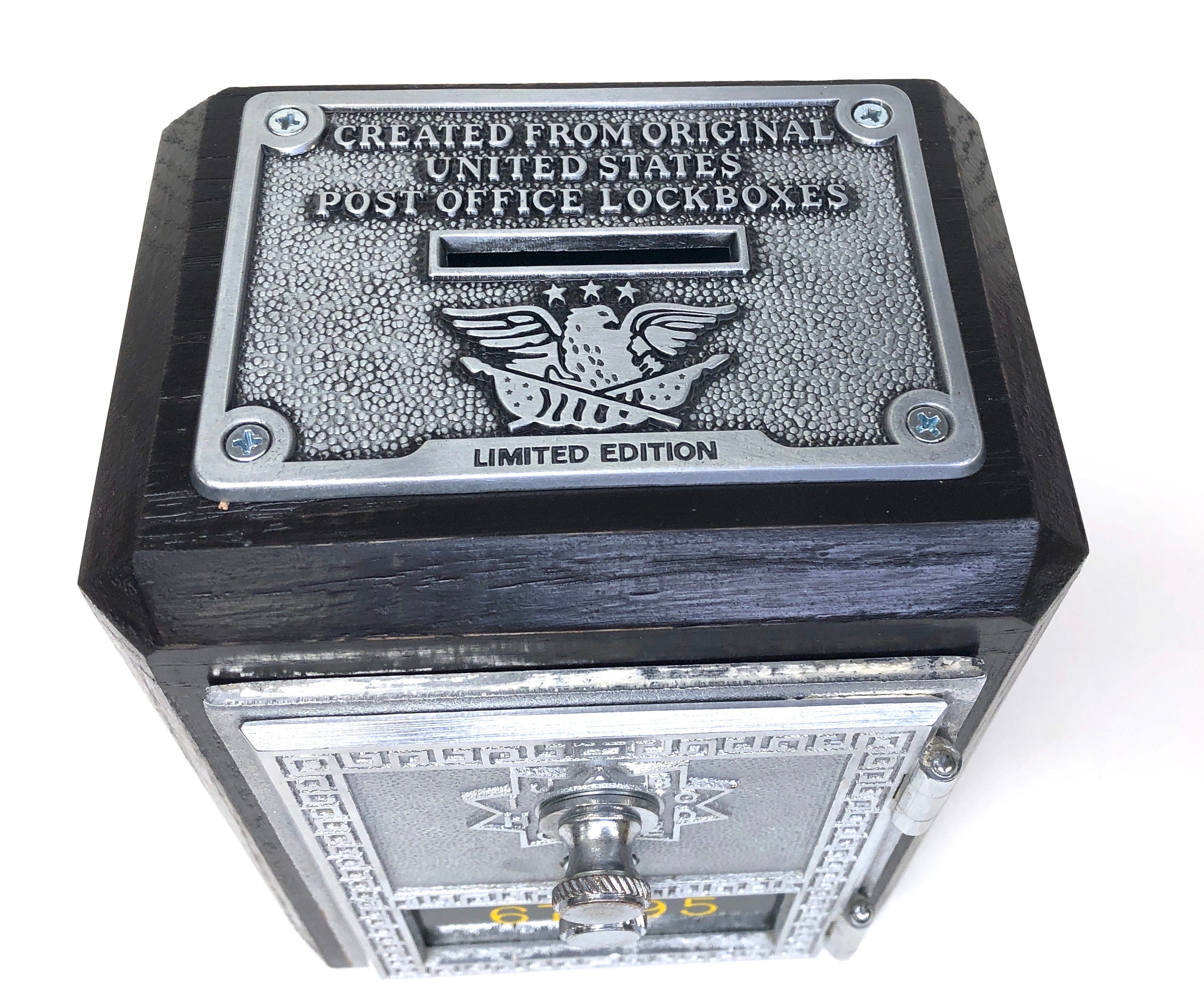 Antique US Post Office Box Door Coin Bank Oak Ebonized Finish Circa