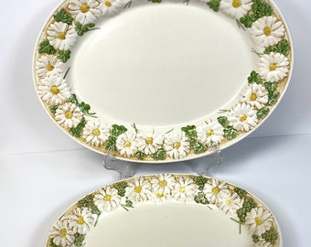 2 Poppytrail China by Metlox Sculpted Daisy Serving Platters 11 1/8" 14 1/2"