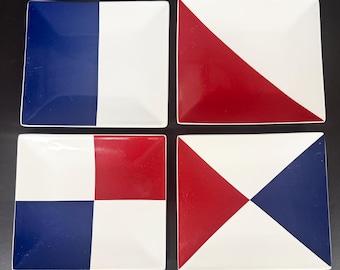Set of 4 Nautica China J6 Signal Flag Appetizer Plates 6 1/2"