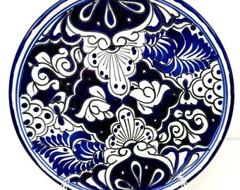 Talavera, México. Cerámica mexicana pintada a mano. Plato de 29 cm (11 1/2"). Azul cobalto.