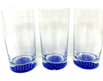 Vintage Bormioli Rocco Turandot Cobalt Blue Controlled Bubble Highball Glasses