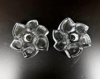 Vintage Scandinavian ?? Art Glass Candle Holders Petal Swirl MCM Mid Century