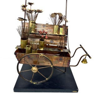 Curtis Jere Mid Century Modern Copper Metal Flower Cart 3D Sculpture