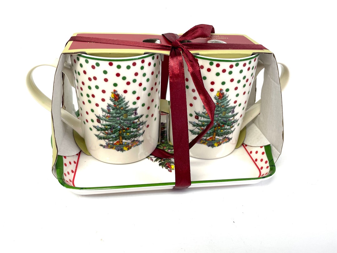 Spode China Christmas Tree Mug Set With Melamine Tray NWT New With Tags