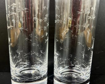 2 Crate & Barrel Reef Highball Glasses Tumblers School of Fish