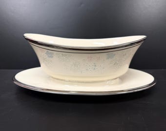 Lenox China Porcelain Nicole Gravy Boat w/Attached Underplate