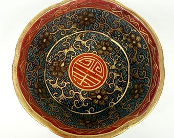 Antique Chinese Export Porcelain Ceramic Bowl Shou Longevity Medallion