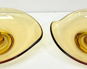 Par de portavelas de cristal Viking Glass Epic Amber de estilo moderno de mediados de siglo (MCM)