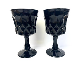 Set of 2 Noritake Perspective Black Wine Glasses Stem Goblets