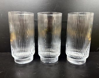 3 Williams Sonoma Modern Optic Highball Cocktail Glasses 6 3/8"