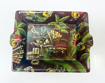 2007 Tommy Bahama China Cigar Ash Tray Casino Poker Cards Palm Trees