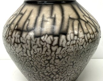 Art Pottery Naked Raku Black Gray Vase Goose at the Door Maryland 7"