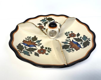 Flora Gouda Plateel Holland Handwerk Art Pottery Divided Hors Devours Bowl Dish
