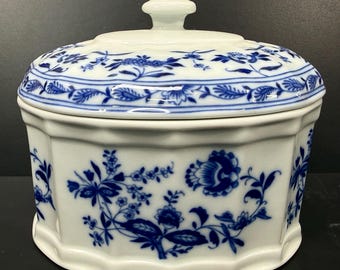 Vista Alegre China Portugal Azul Blanco Caja de té ovalada con tapa para guardar objetos pequeños