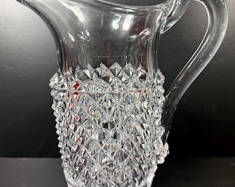 AMAZING Antique c 1840's Pittsburgh ? Diamond point Glass Pitcher Applied Handle