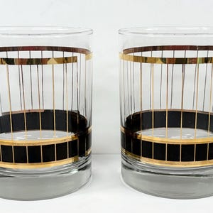 Set 4 Culver Devon Black & Gold Old Fashioned Lowball Cocktail Glasses MCM