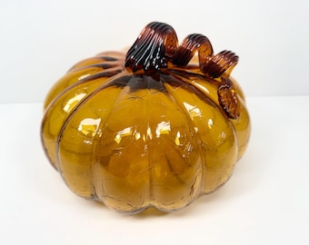 Pier 1 Imports Vidrio artístico soplado a mano Calabaza Naranja Crackle 8"