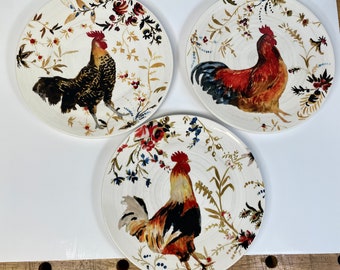 Set 3 Williams Sonoma. China Marc Lacaze Rooster Dinner Plates 10 1/4"