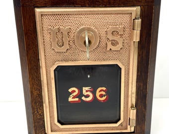 Antigua caja de correos de EE. UU., puerta de banco, caoba, circa 1890, EE. UU., Yale, vidrio biselado