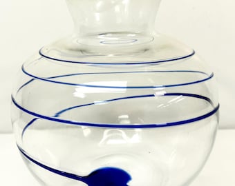Dansk Art Glass Cobalt Blue Swirl Decorated Vase Hand Blown