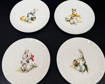 4 Grasslands Road Easter Greetings 6" Hors d oeuvre Plates MIB Mint in Box Bunny