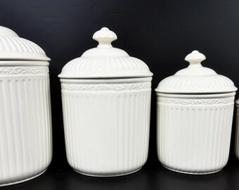 Juego de 4 botes de almacenamiento blancos Mikasa China Italian Countryside, en excelente estado (vintage).