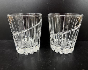 2 Vintage Mikasa Crystal Glass Uptown Double Old Fashioned Glasses 4" tall