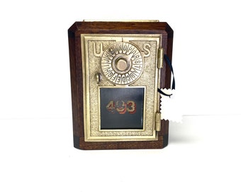 Antique US Post Office Box Door Coin Bank Mahogany Dial & Pointer circa 1896