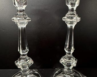 Pair Oneida Crystal candlesticks 10 1/4" Six Sided Mint with tags Germany