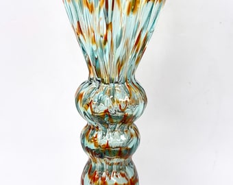 Pier 1 Hand Blown Art Glass Candle Holder or Vase Teal Orange