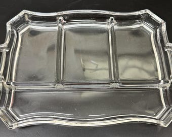 Heisey Glass Crystal Divided 4 Part Dresser Vanity Tray w/ Handles
