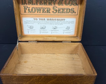 D M Ferry Flower Seeds Dovetailed Oak General Store Counter Advertising Box