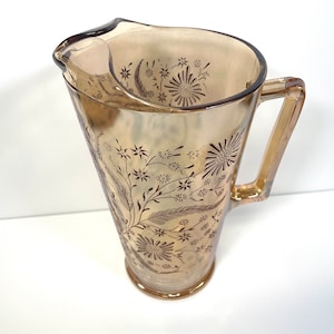 Jeanette Gold Iridescent Marigold Carnival Glass Pitcher MCM 1970&#39;s