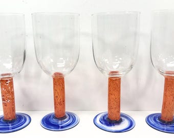 Set 4 Dansk Crystal Caribe Orange Blue 7 7/8" Water Glasses