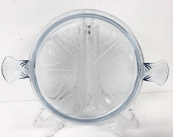 Fire King Philbe Sapphire Blue Oven Glass Serving Trivet Hot Plate Vintage